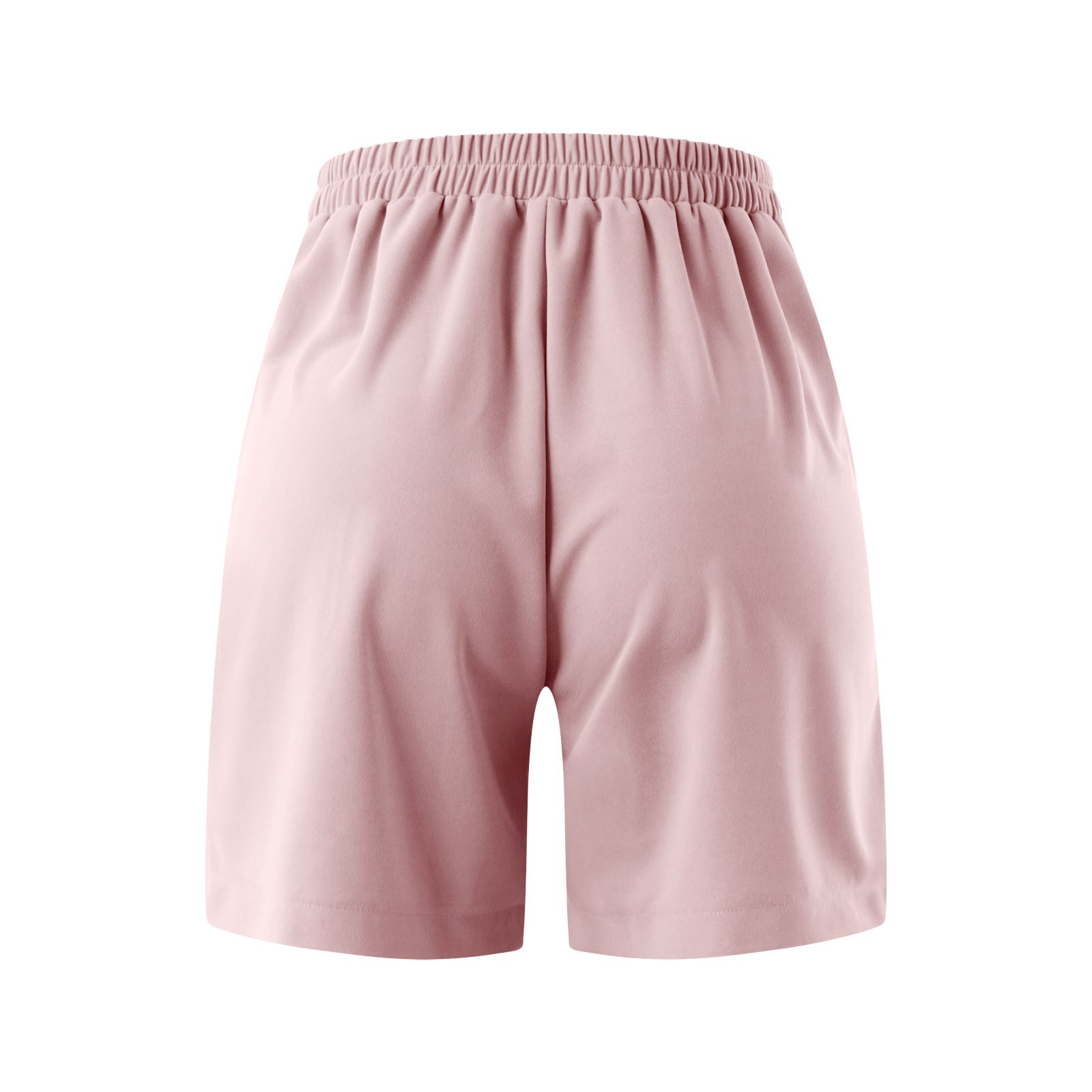 thumbnail image 5 of Pantalones cortos casuales de cintura alta para mujer - Cintura elástica, corte holgado, mezcla de algodón, liso, 5 of 6